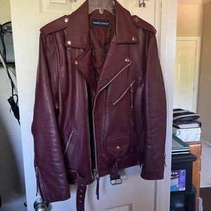 Men’s large vintage burgundy leather biker jacket worn once.